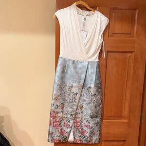 Elegant White and Floral Wrap Dress